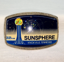 Belt Buckle Worlds Fair 1982 Sunsphere Knoxville TN Enamelled Blue Gold ... - £11.51 GBP