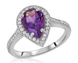 Galaxy Gold GG, 14K Solid White Gold, Natural Amethyst and Diamond Pear ... - $1,089.98