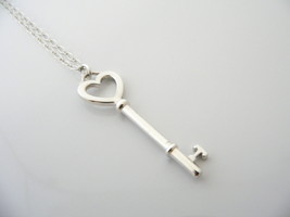 Tiffany Co Silver Large Heart Key Necklace Pendant 18 Inch Chain Gift Love - £293.79 GBP
