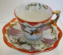 Late 1930 JAPAN Demitasse TEACUP SET HAn Painted  Wisteria and  Love Birds - £38.77 GBP