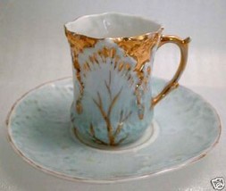 Delicate DEMITASSE Watery Woodland Teacup &amp; Saucer 1920 - £35.03 GBP
