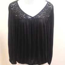 Vivienne Tam M Top Black Lace Semi Sheer Modal Romantic Shirt - £19.65 GBP