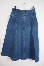 Vtg 70s/80s PHW Design 12 Denim Button-Front A-Line Midi Skirt Pockets - £19.42 GBP