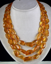 Natural Yellow Citrine Beads Tumble 3 L 1082 Ct Gemstone Statement Necklace - £657.09 GBP