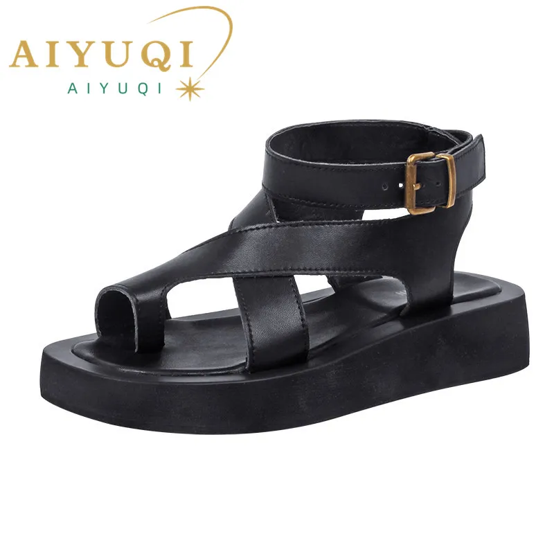 AIYUQI Sandals Women Leather 2024  New Clip Toe Sandals Ladies Roman Women Shoes - £83.37 GBP