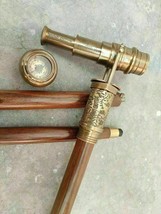Antique Solid Brass Telescope Design Handle Wooden Walking Stick Cane gift Style - £45.00 GBP