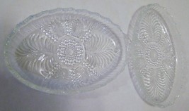2 ANTIQUE Depression  Beaded FERN Pattern Clear Glass RELISH  OVAL DISH ... - $18.00