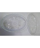 2 ANTIQUE Depression  Beaded FERN Pattern Clear Glass RELISH  OVAL DISH ... - £14.27 GBP
