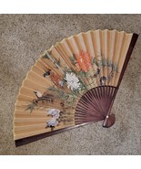 Vintage Asian Fan Wall ART Hand Painted Flowers &amp; Birds 43 Inch Opened - $82.28