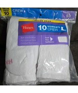 10 Pairs Hanes Crew Socks Value Pack White Women&#39;s Shoe Size 5-9 Full Cu... - £5.18 GBP