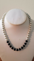 Faux Pearl Black Stone and Crystal Beaded Necklace (NWOT) - £15.53 GBP
