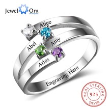 925 Sterling Silver Friendship &amp; Family Ring Engrave 4 Names DIY Custom Birthsto - £43.95 GBP