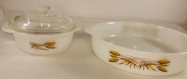 Vintage Anchor Hocking Fire King 450, 445 Wheat Pattern Casserole Ovenware USA - £31.63 GBP