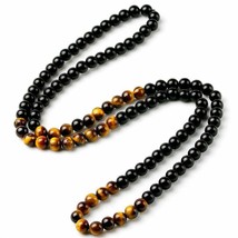 Black Onyx Tiger Eye Stone Bead Men Necklace Fashion Natural Stone Handmade Gift - £11.76 GBP+