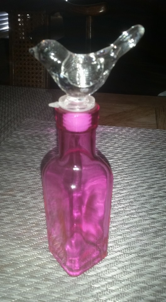 Pink Glass Bird Decanter Bottle Perfume Bottle Pink Glass Bottle  - $18.00