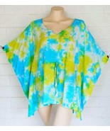 New Sacred Threads One Size Aqua Tie-Dye Pullover Rayon Kaftan Poncho Top - $24.75