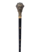 Antique Black Engraved Wooden Walking Stick Cane Double Faced Demon Head Handle - £38.33 GBP