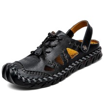 Hot Sale Summer Men&#39;s Sandals Leather Sandals Moccasins Summer Beach Roman Men S - £47.39 GBP