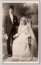 RPPC Turkish Bride And Groom Man Fez Hat Real Photo Postcard Q29 - $19.95