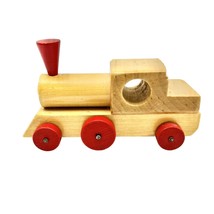 Vintage Micki Gemla Wooden Train Engine 6.5 x 2.5 Brown Red Wood Wheels Move - £11.87 GBP