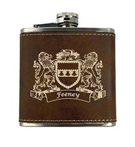 Feeney Irish Coat of Arms Leather Flask - Rustic Brown - £20.08 GBP