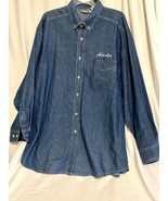 Fetish Large Denim Long Sleeve Button Up Shirt Alaska Embroidered 32 in ... - £18.13 GBP