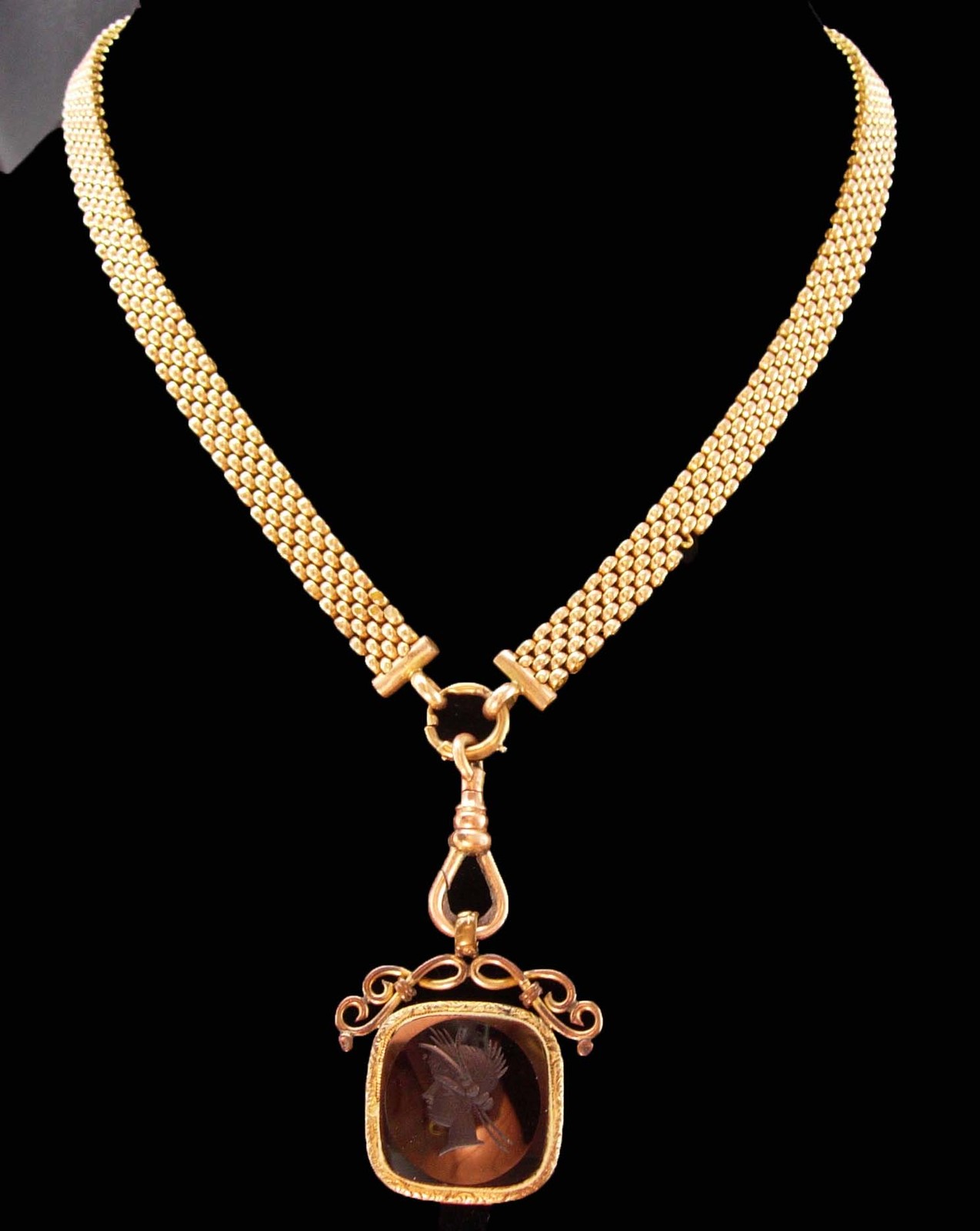 Antique Victorian intaglio Fob necklace - Pocketwatch wide chain - antique centu - $575.00