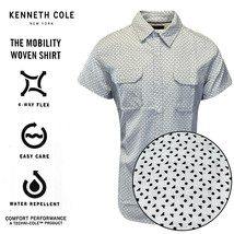 Kenneth Cole Men&#39;s White Shirt Triangle Dotted 2 Pockets Woven S/S (S04) - £16.19 GBP