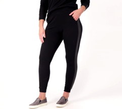 Belle by Kim Gravel Faux Leather Trimmed Jogger Pants - Black, Small - £21.37 GBP