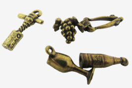 5 Wine Charms Pendant Cork Screw Grapes Goblet Tongs Bottle Antiqued Bra... - $9.89