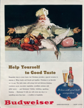 1947 Budweiser Vintage Print Ad Help Yourself To Good Taste Christmas Feast - $14.45