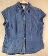 Loft Shirt Womens Size 14 Blue Denim 100% Cotton Sleeveless Collared Button Down - £10.26 GBP