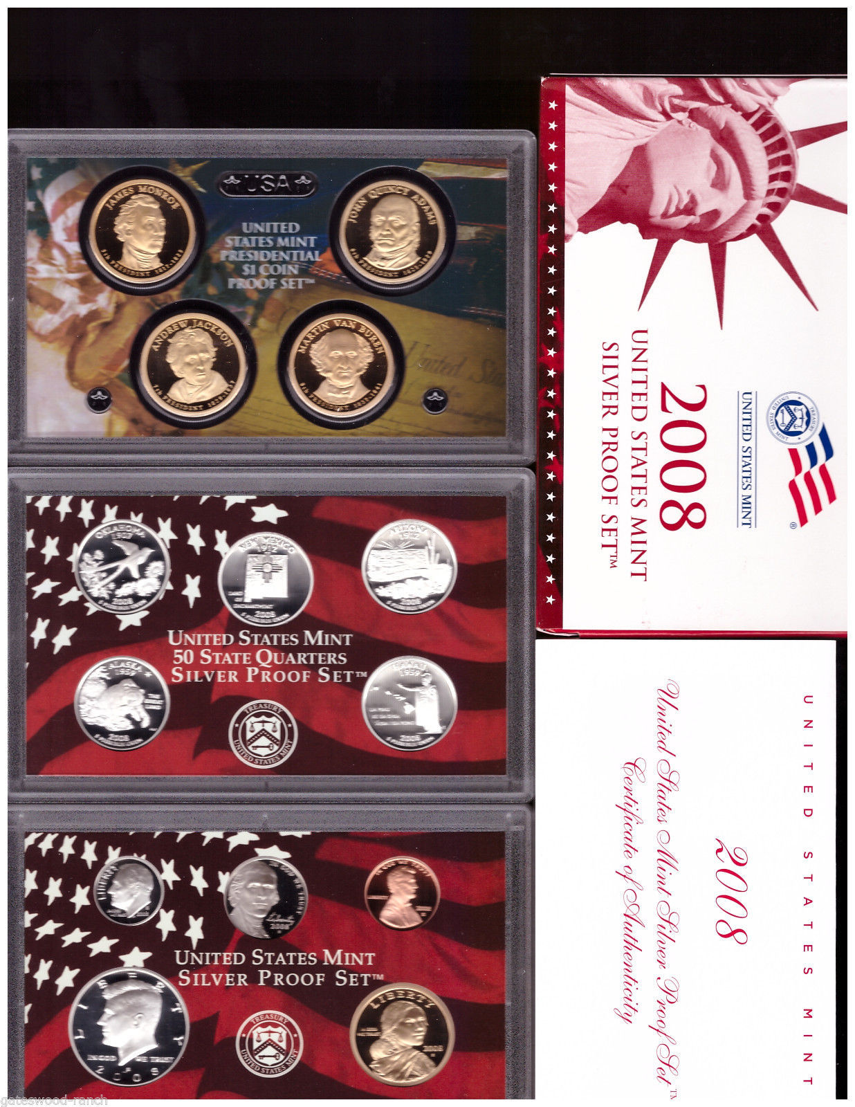 Primary image for 2008 SILVER PROOF SET  - Complete With Box, COA's and Presidential Dollars