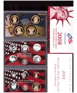 2008 SILVER PROOF SET  - Complete With Box, COA&#39;s and Presidential Dollars - £51.47 GBP