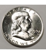 1959 D Franklin Silver Half Dollar  Brilliant White Coin with Great Bell Lines - $27.95
