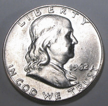 1962 D Franklin Silver Half Dollar  Brilliant White Coin with Great Bell Lines - £19.65 GBP