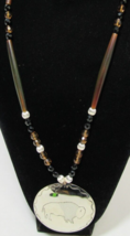 New 17&quot; Silver Nickel &amp; Smoked Topaz Buffalo Bone Hairpipe Medallion Necklace CJ - £79.92 GBP