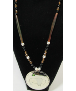 New 17&quot; Silver Nickel &amp; Smoked Topaz Buffalo Bone Hairpipe Medallion Nec... - $136.86 CAD