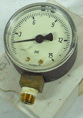DURO-UNITED 15-400FG-OIL-0/15 PRESSURE GAUGE LOWER MOUNT LM 0-15PSI - $6.97