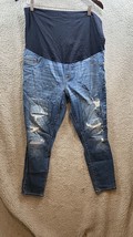 Liz Lange Maternity Jeans Size XL Ankle Skinny Dark Wash Distressed - £8.47 GBP