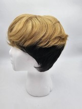 Short Pixie Cut Human Hair Wig with Bangs, Two Toned, Honey Blonde and Black - £21.01 GBP