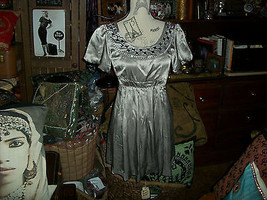 KENSIE Sassy Silver Beaded Silk Dress Size 2 - £11.67 GBP