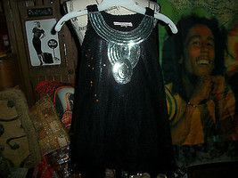 Paulinie Collection Charming Jet Black+Silver Sequin Top Size 10 - £11.87 GBP