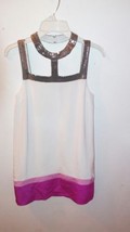 Jay Godfrey White Rose &amp; Pink Mini Dress With Brown Sequin Collar Size 0 - £51.54 GBP