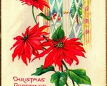 Christmas Greetings Pointsettias Icy Window Poem Textured 1924 Vtg Postc... - $3.91