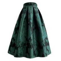 Dark Green Pleated Midi Skirt Outfit Women Plus Size Pleated Party Outfit image 3