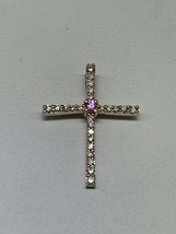 RJ (c) 10K Rose Gold Diamond and Pink Sapphire Cross (7/8&quot;) - £268.65 GBP