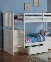 Emily White Twin over Full Bunk Bed with Stairs - £1,368.17 GBP