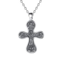 925 Sterling Silver black Cross Necklace oxidized silver Orthodox Christianity P - £29.81 GBP