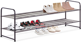 2 Tier Metal Long Shoe Rack For Closet Stackable Wide Shoe Storage Bronz... - £29.93 GBP